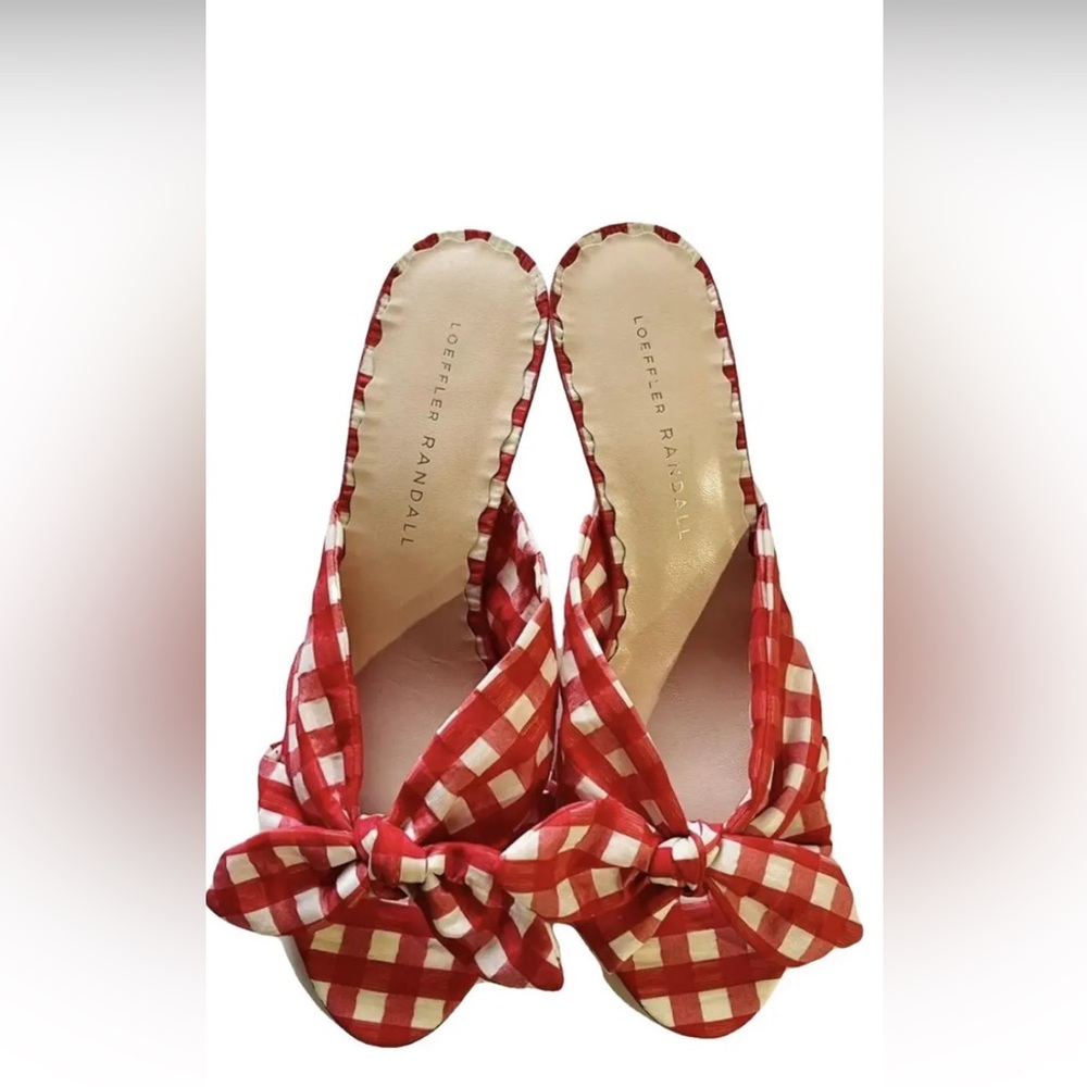 Loffler Randall gingham red and white kitten heels